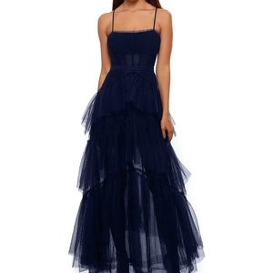 Betsey and Adam Long Corset Tiered Mesh Illusion Gown SZ 4